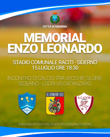 Domani il Memorial "Enzo Leonardo" allo Stadio Comunale 