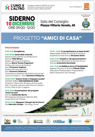 Domani evento Progetto "Amici di Casa"