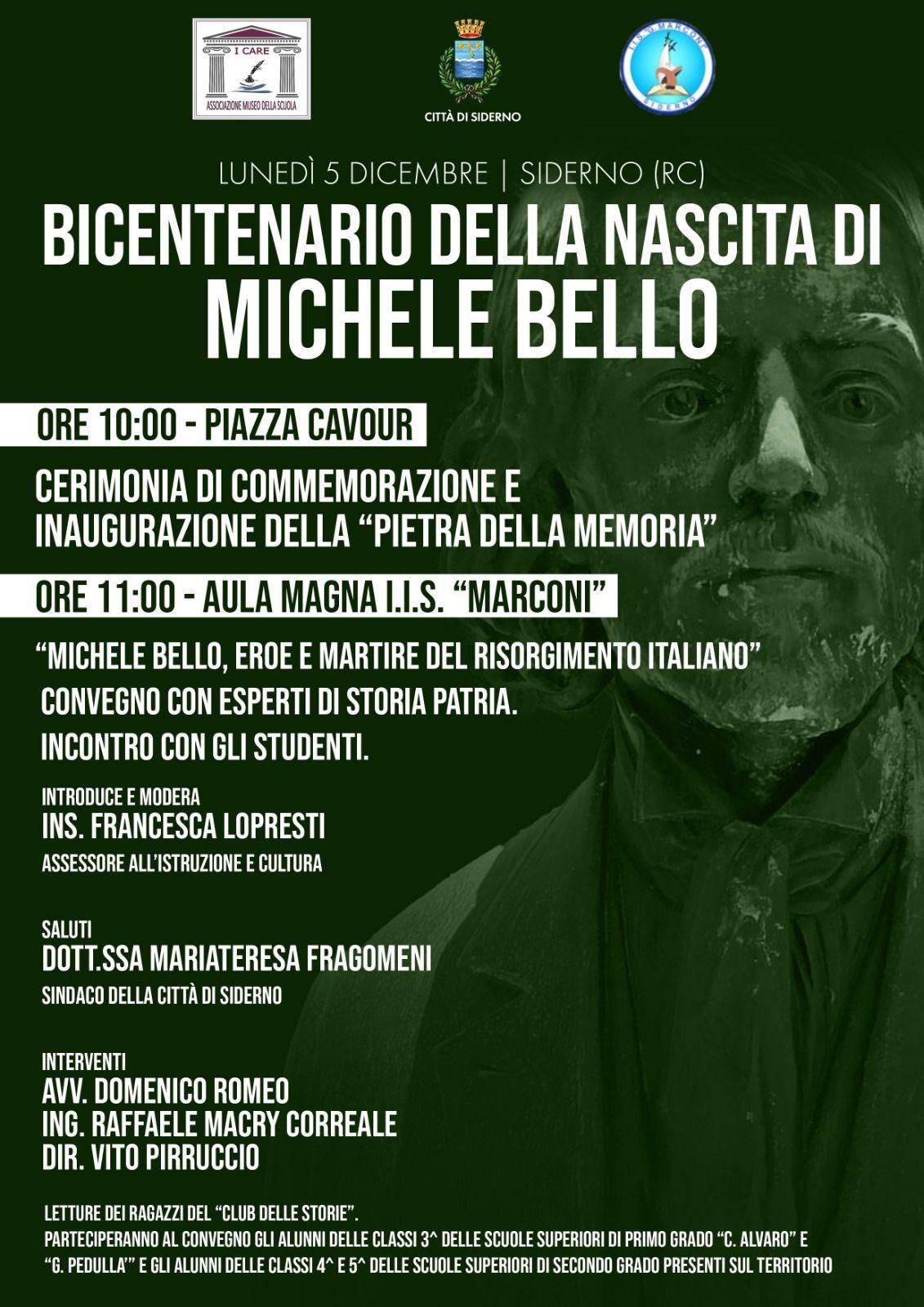 Celebrazione Bicentenario nascita Michele Bello - 5 dicembre 2022