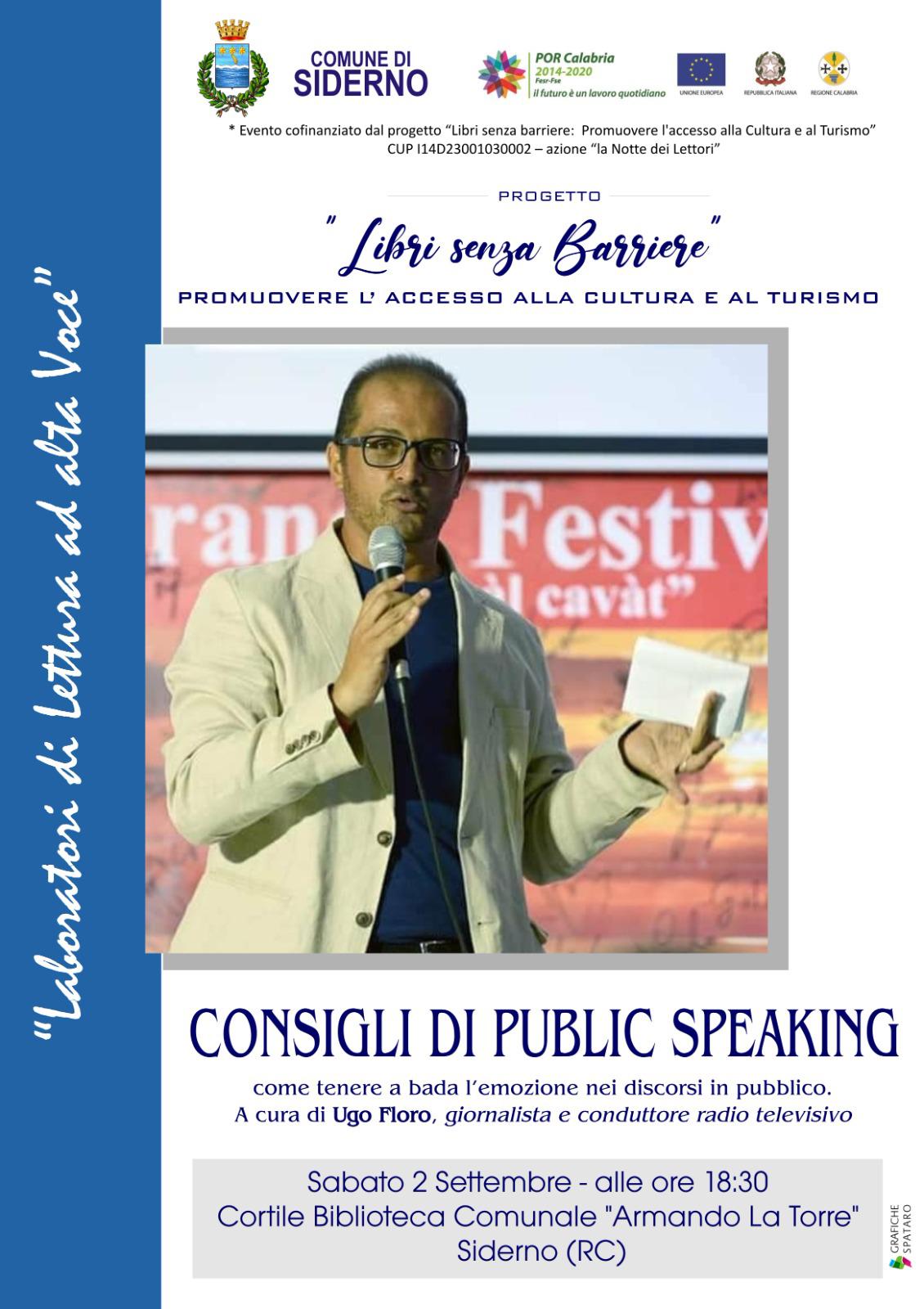Sabato ci sarà l'evento "Consigli di Public Speaking" 